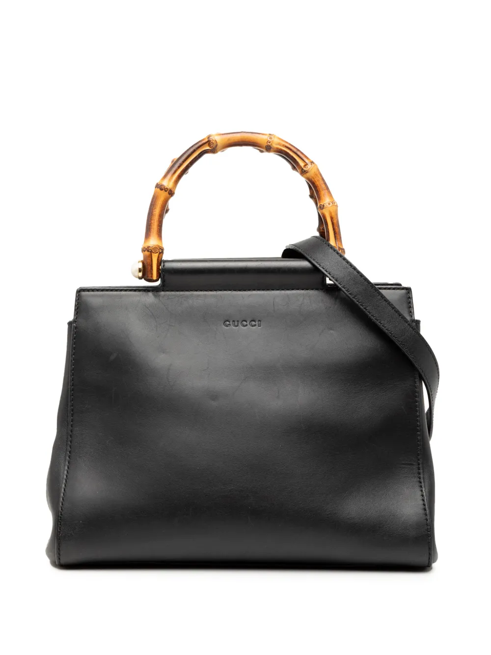 Gucci Pre-Owned 2000-2015 Small Leather Bamboo Nymphaea satchel - Nero