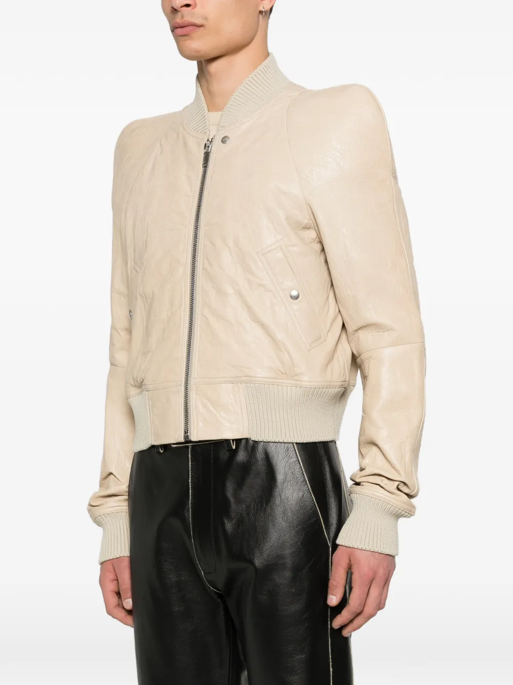 Rick Owens Leren jack met geribbelde afwerking Beige