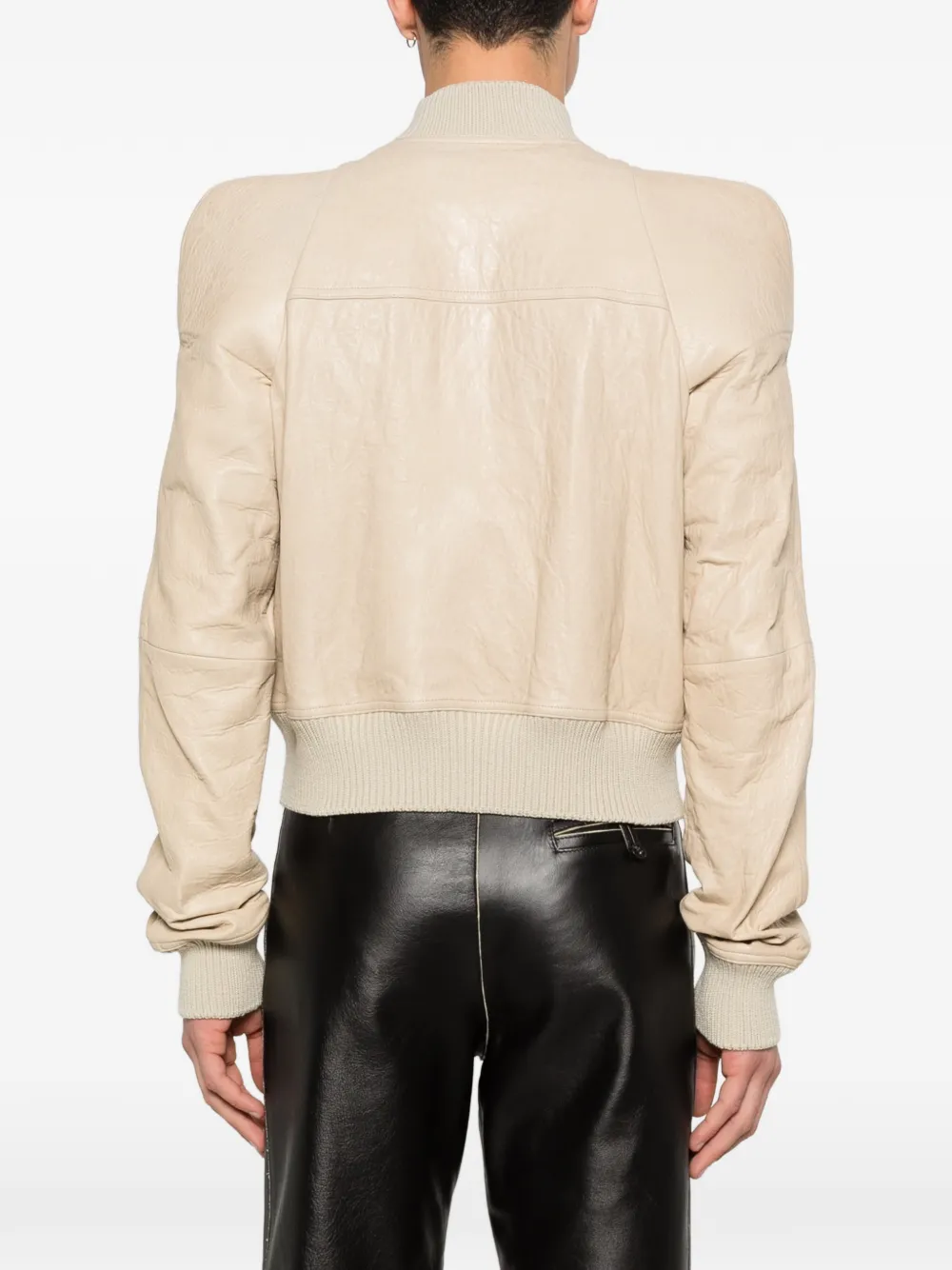 Rick Owens Leren jack met geribbelde afwerking Beige