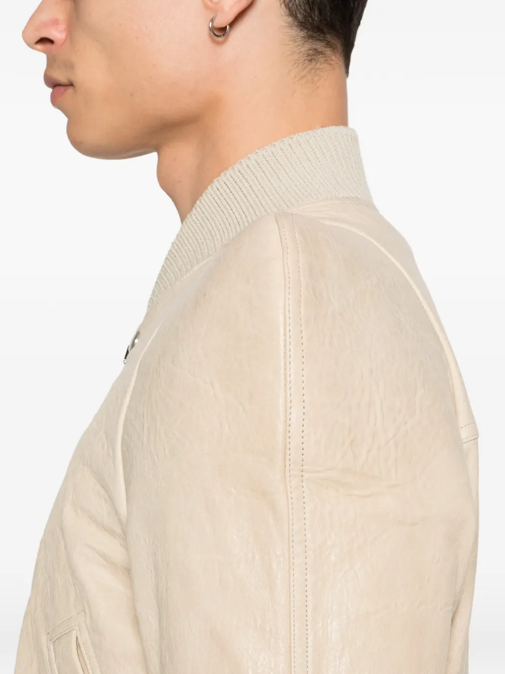 Rick Owens Leren jack met geribbelde afwerking Beige