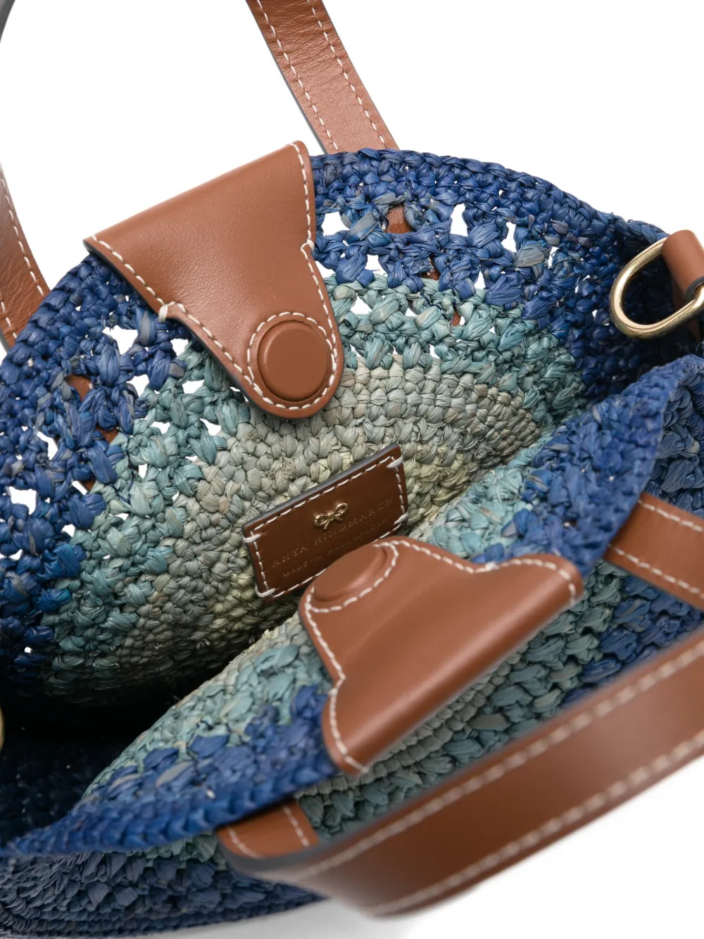 Anya Hindmarch Small Round Bow Raffia Tote Bag in Blue, view 5