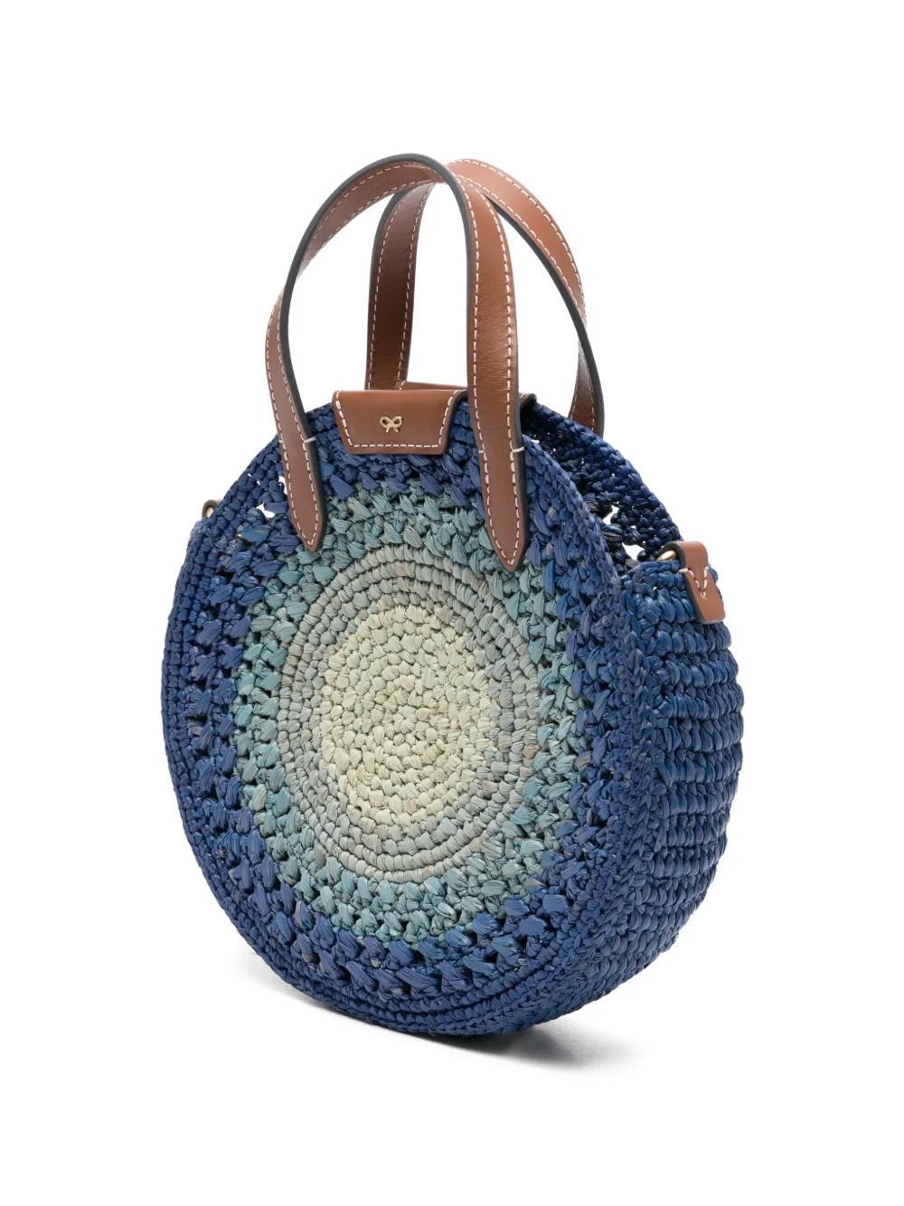 Anya Hindmarch Small Round Bow Raffia Tote Bag in Blue, view 3
