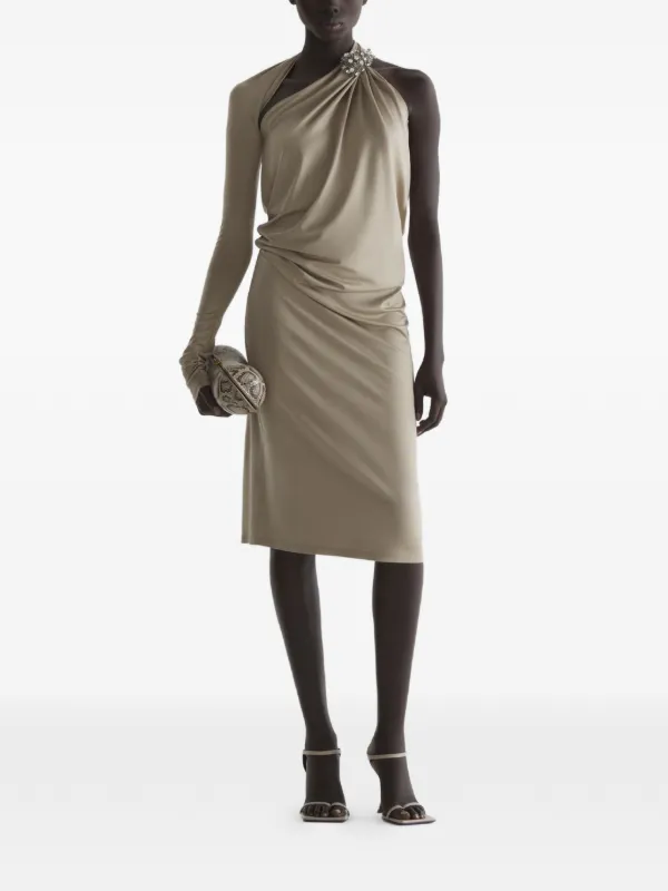 Mugler Draped Jersey Loop Dress in Neutrals