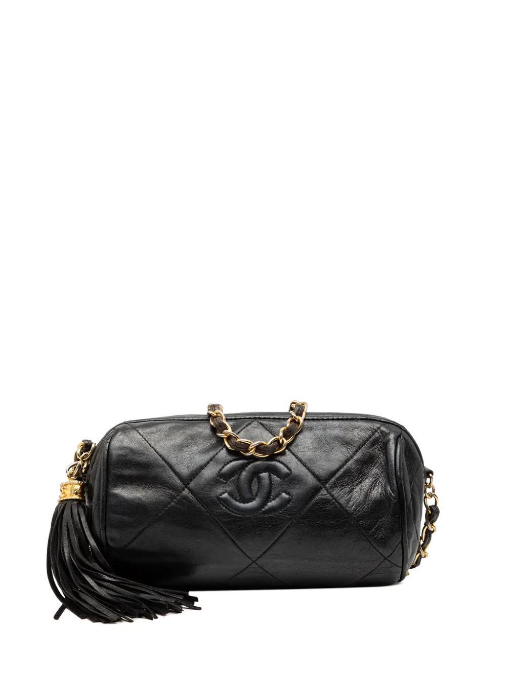 CHANEL Pre-Owned 1986-1988 Quilted Lambskin Tassel Barrel crossbody bag - Nero