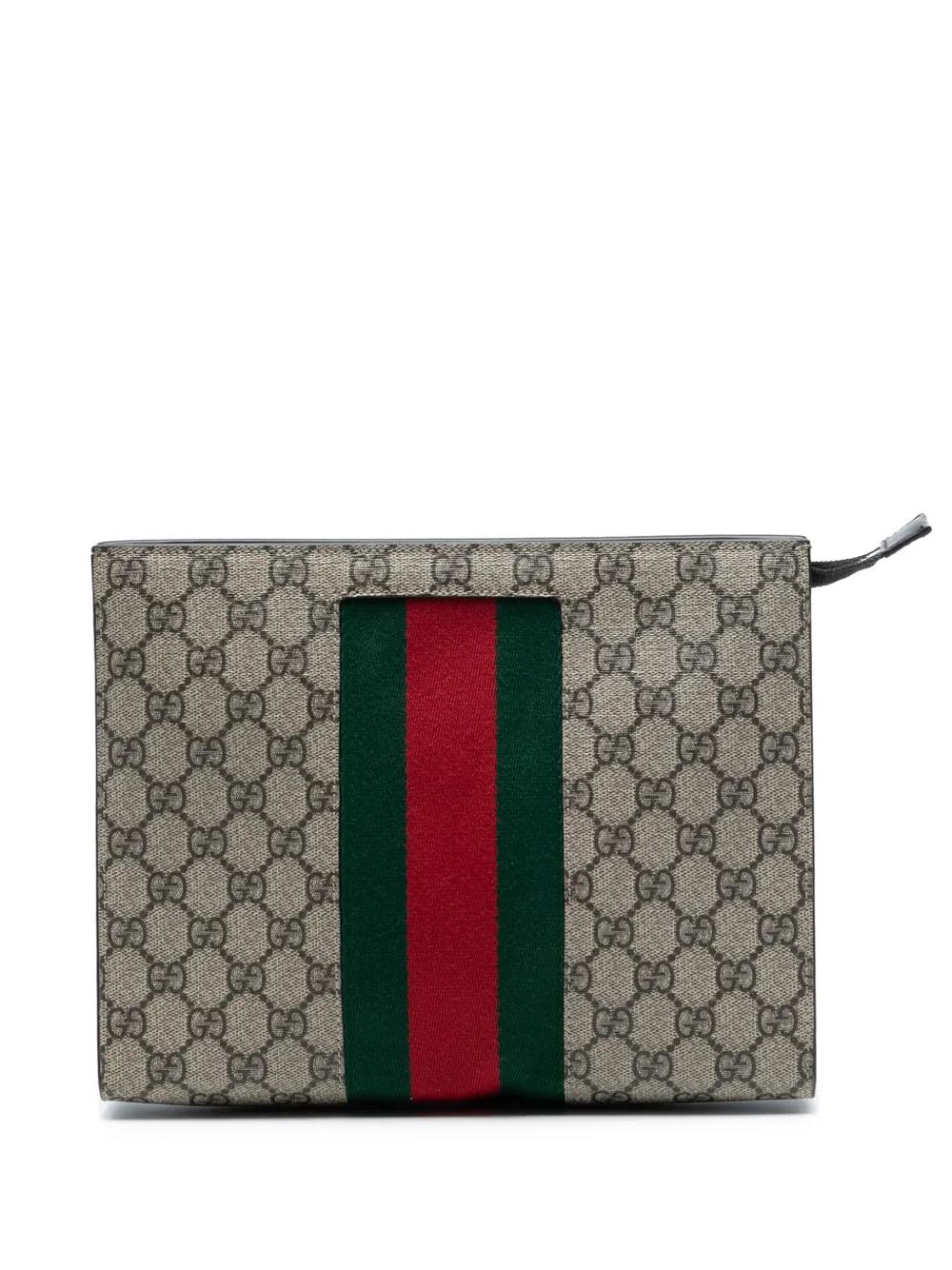 Gucci Pre-Owned Clutch in tessuto in tessuto GG Supreme con decorazione Web 2000-2015 - Marrone