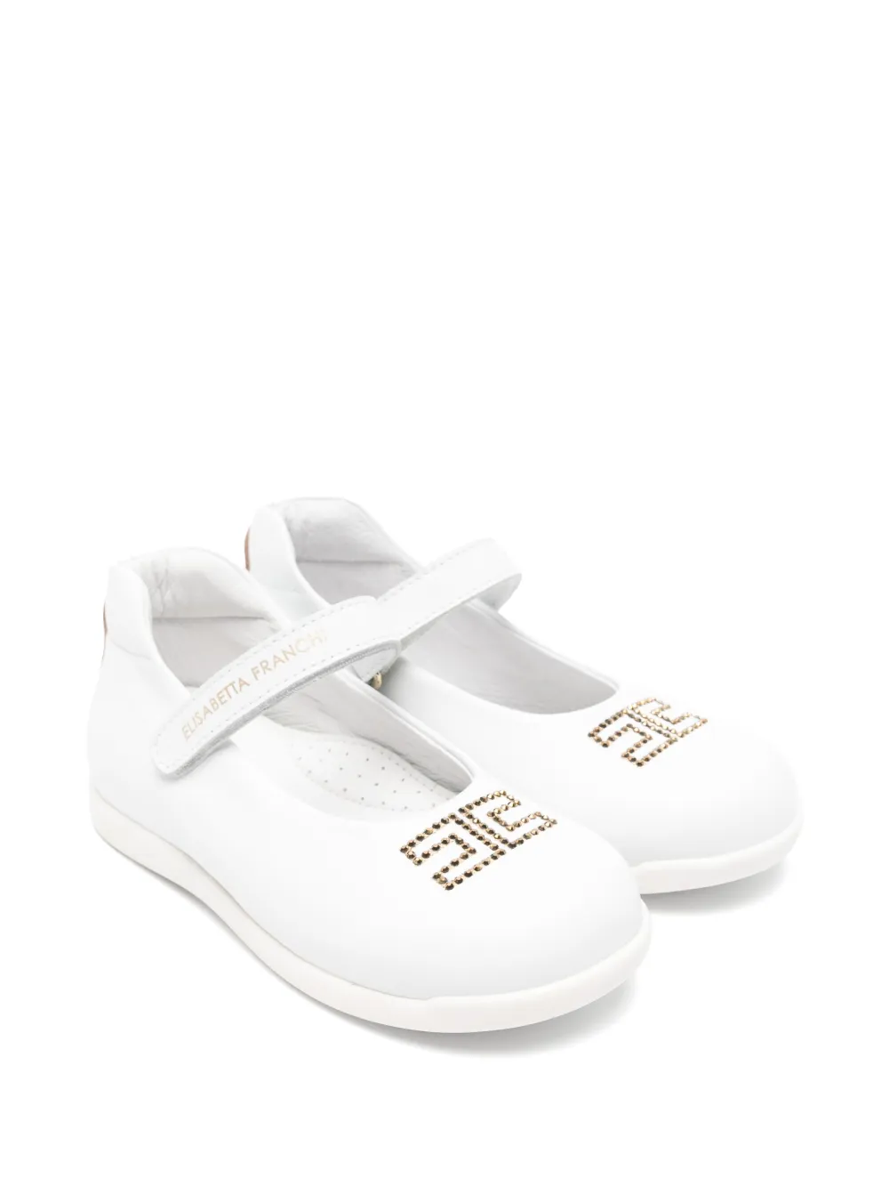 Elisabetta Franchi La Mia Bambina applique strap leather ballerina shoes - Bianco