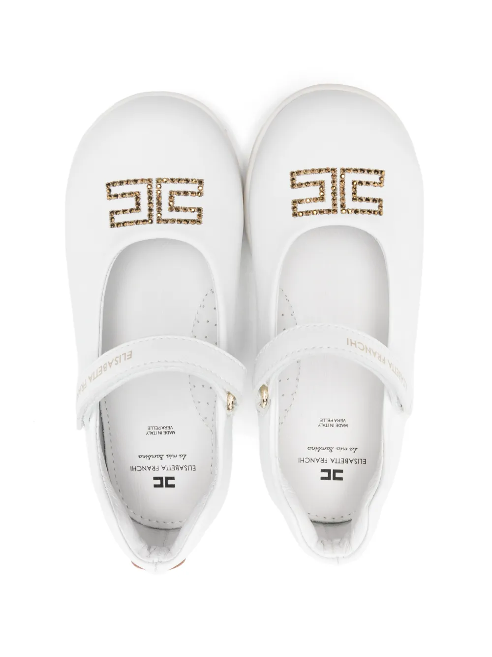 Elisabetta Franchi La Mia Bambina applique strap leather ballerina shoes Wit