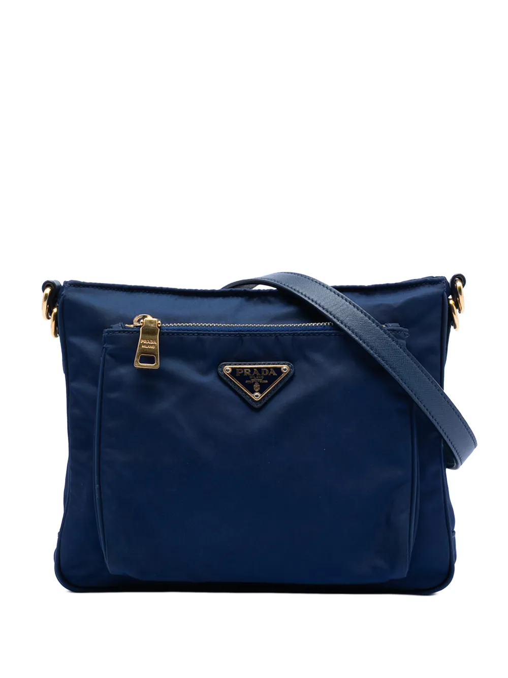 Prada Pre-Owned Borsa a tracolla in tessuto con finiture in pelle Saffiano e zip 2013-2025 - Blu