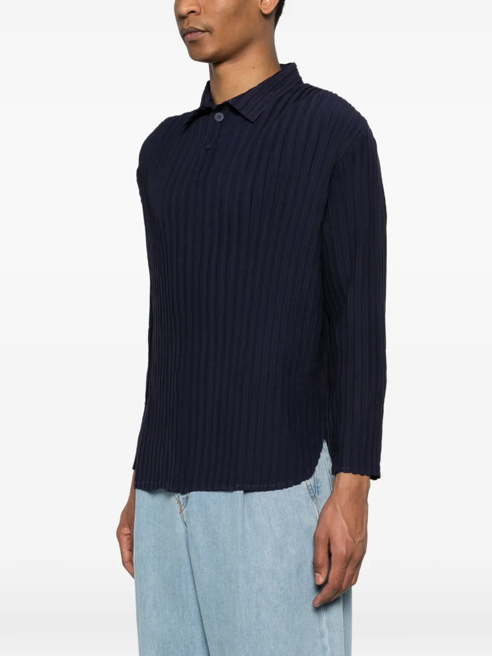  Gongdid Design Pleated Polo Shirt - Blue 
