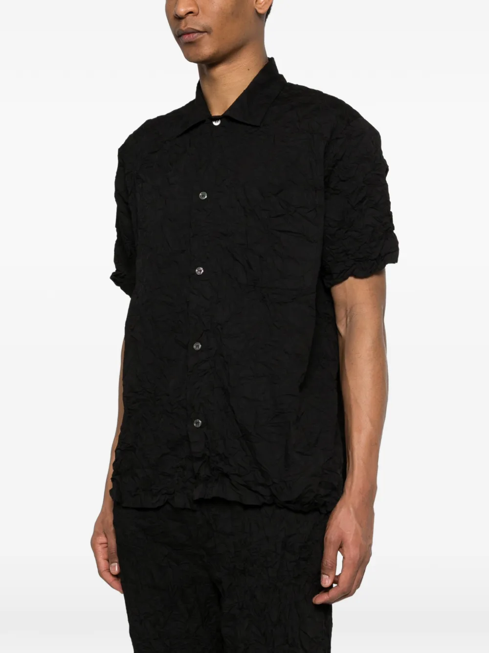  Gongdid Design Textured Buttoned Shirt - Black 
