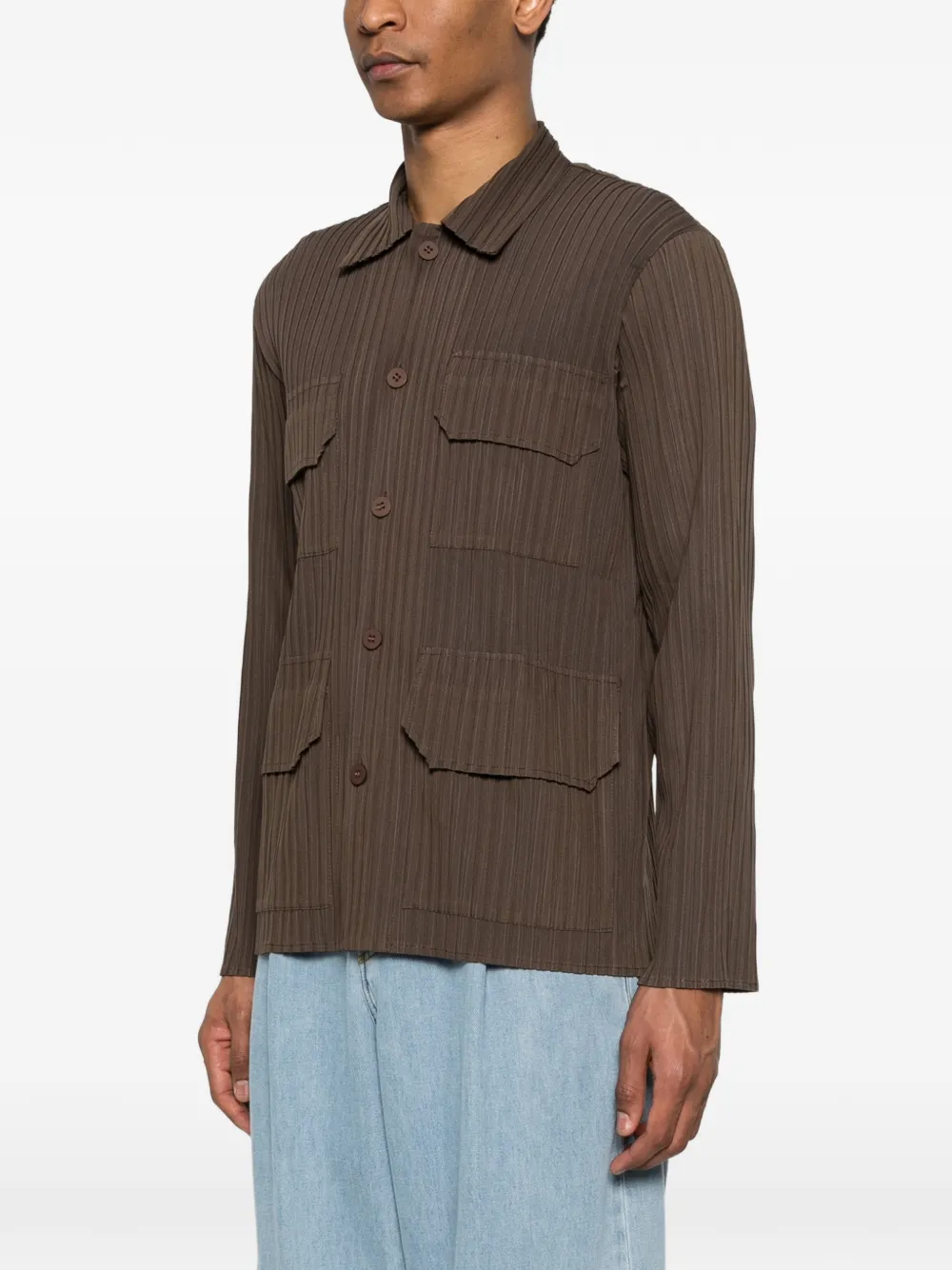  Gongdid Design Chemise Texturée à Poche - Marron 