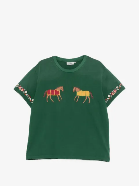 FOUND Horse Equine embroidered floral-trim T-shirt