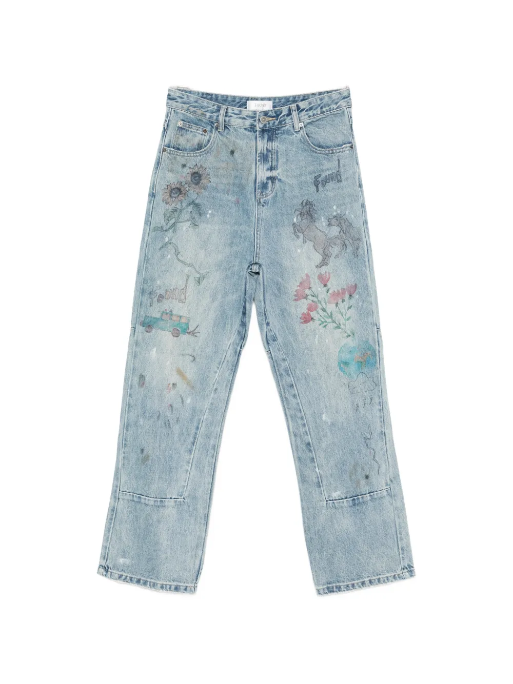FOUND print-detail belt-loop jeans - Blu