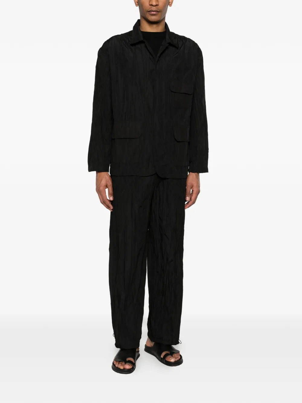  Gongdid Design Drawstring Wide-leg Trousers - Black 