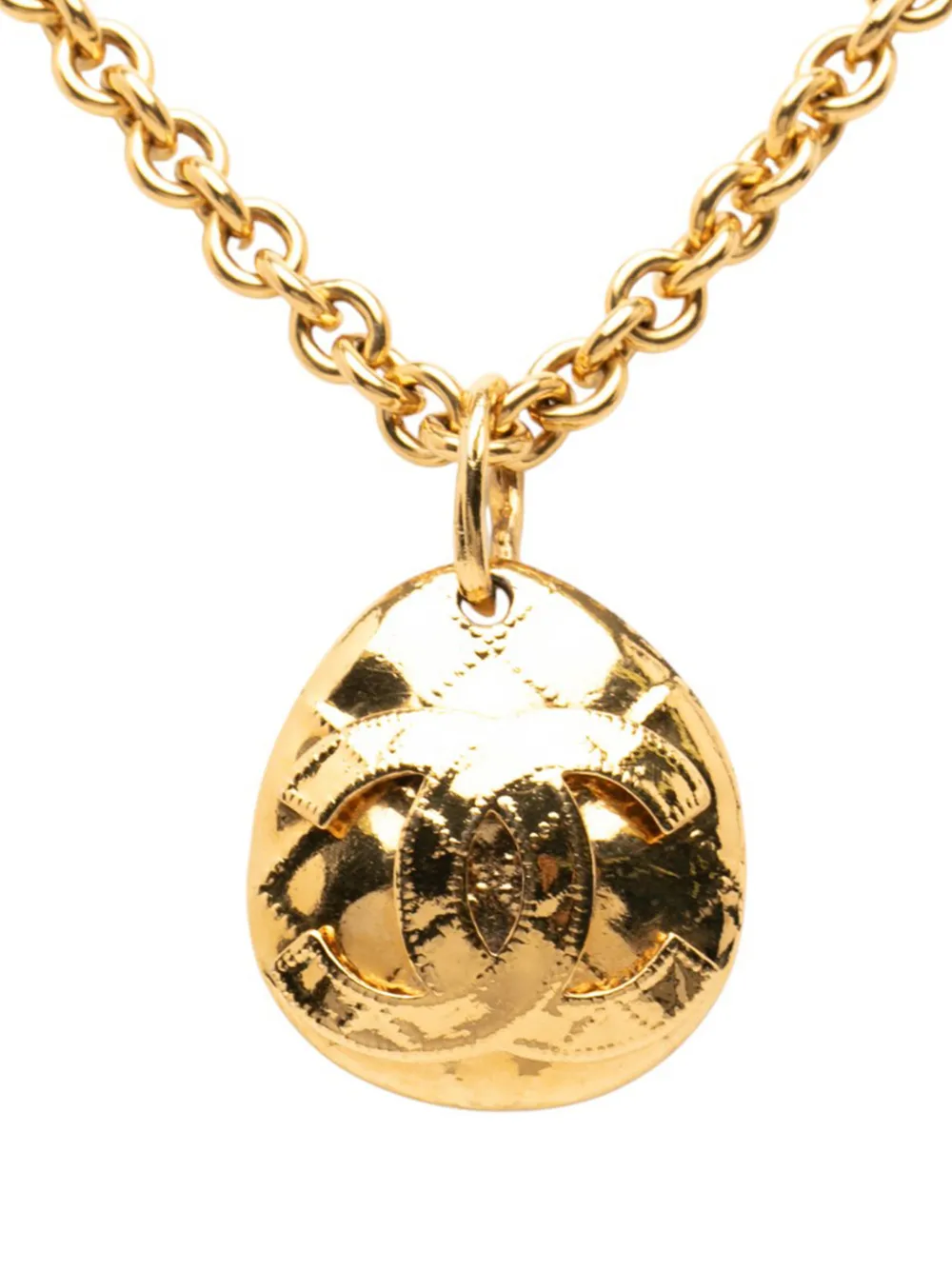 CHANEL Pre-Owned 1994 Gold Plated CC Quilted Oval Pendant Necklace costume necklace - Oro