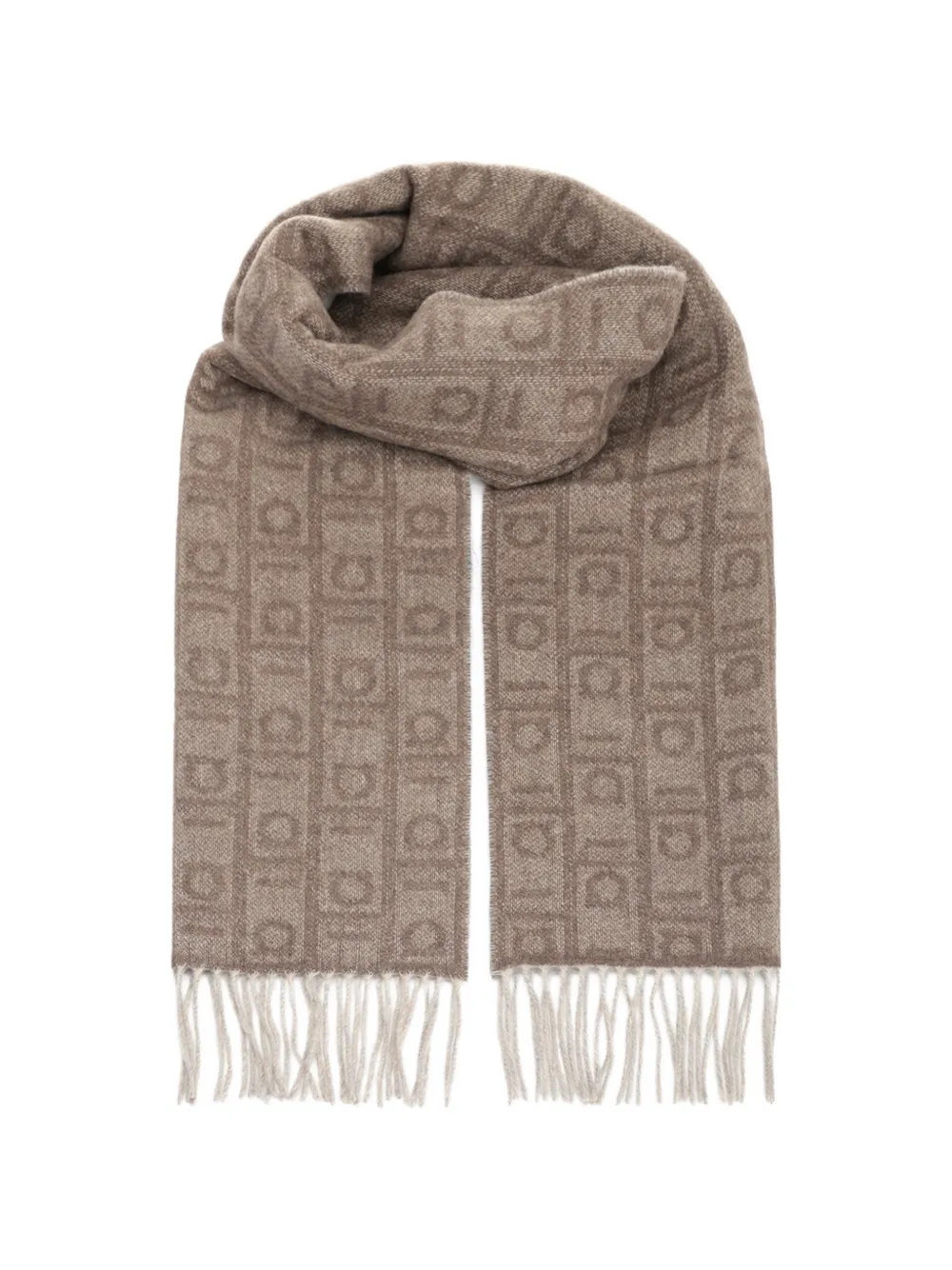Ferragamo fringe-detail geometric-pattern scarf - Toni neutri