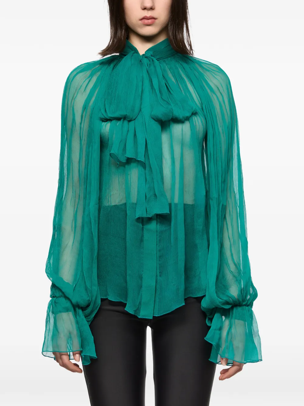 Atu Body Couture ruffled pussy bow blouse - Verde