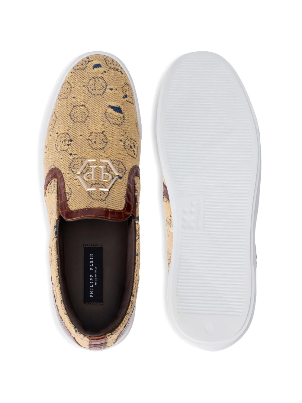 Philipp Plein Slip-on sneakers met monogram Beige