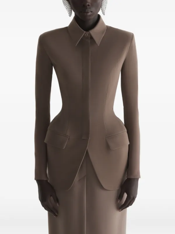 Mugler Hourglass Shirt Jacket in Brown