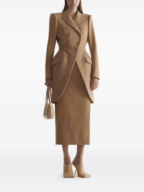 Mugler Long Hourglass Jacket in Brown