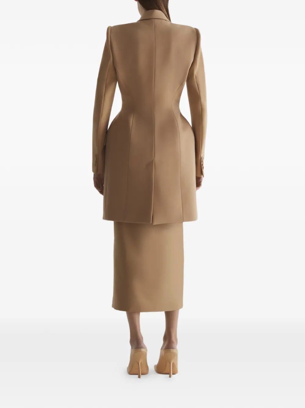 Mugler Long Hourglass Jacket in Brown, view 4