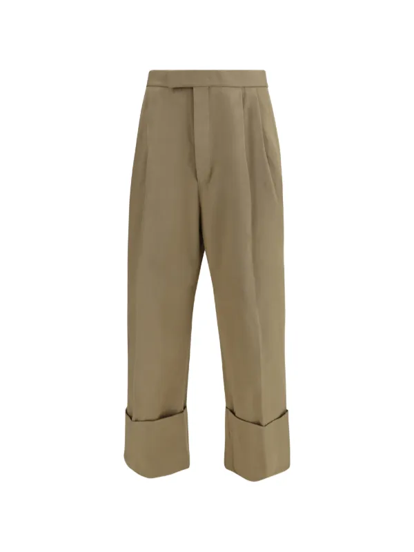 Thom Browne Cotton Gabardine Double Pleat Trousers in Neutrals
