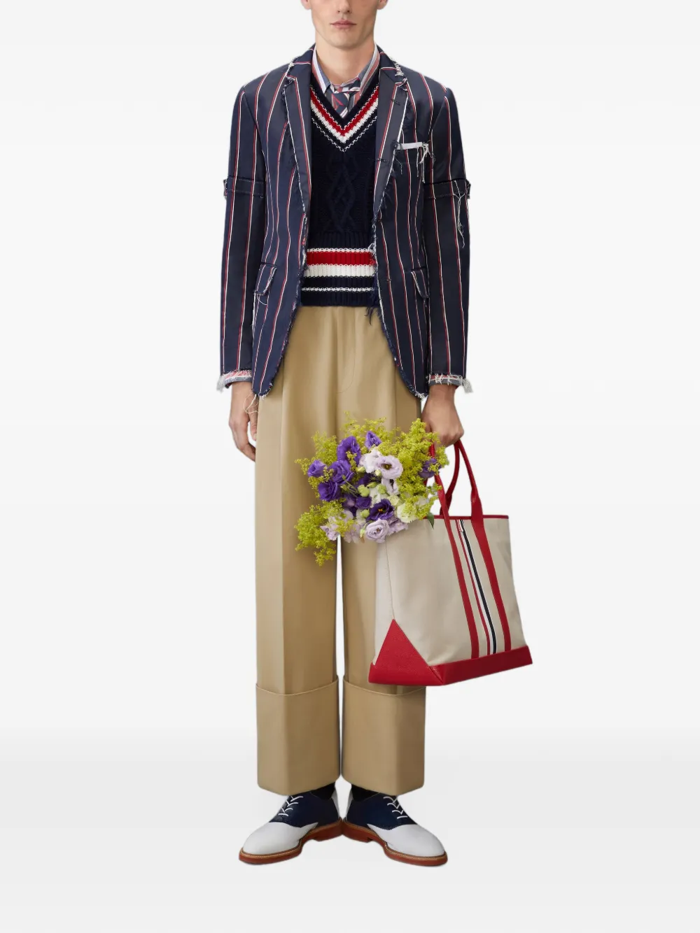 Thom Browne Gabardine broek met dubbele plooi Beige