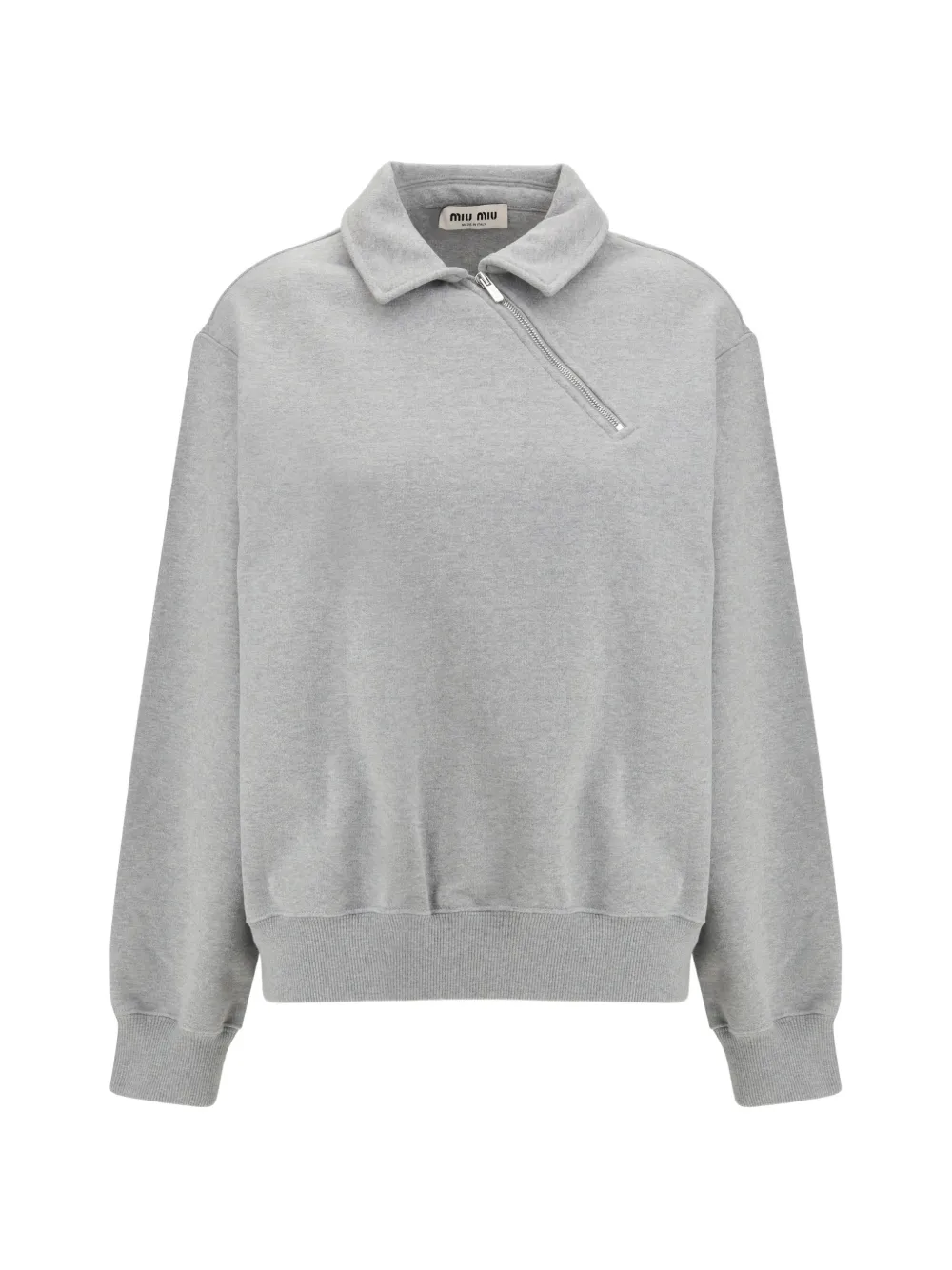 Miu Miu oblique-zip logo sweatshirt - Grigio
