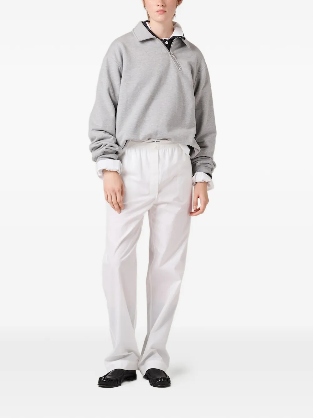 Miu Sweater met logo en schuine rits Grijs