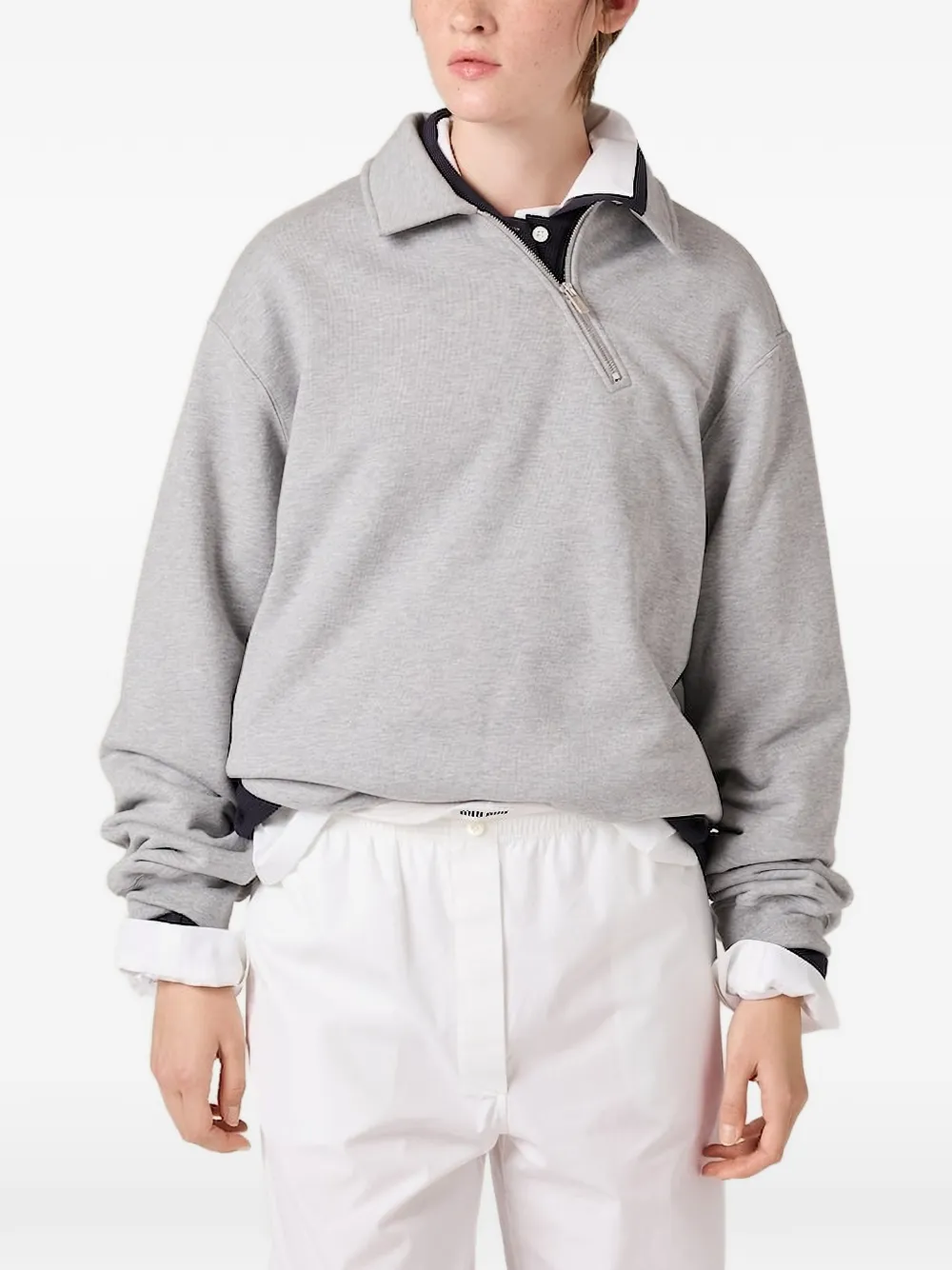 Miu Sweater met logo en schuine rits Grijs