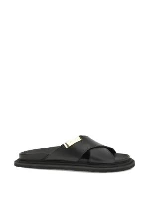 Valentino Garavani logo-plaque Calf Leather Sandals | Black | FARFETCH