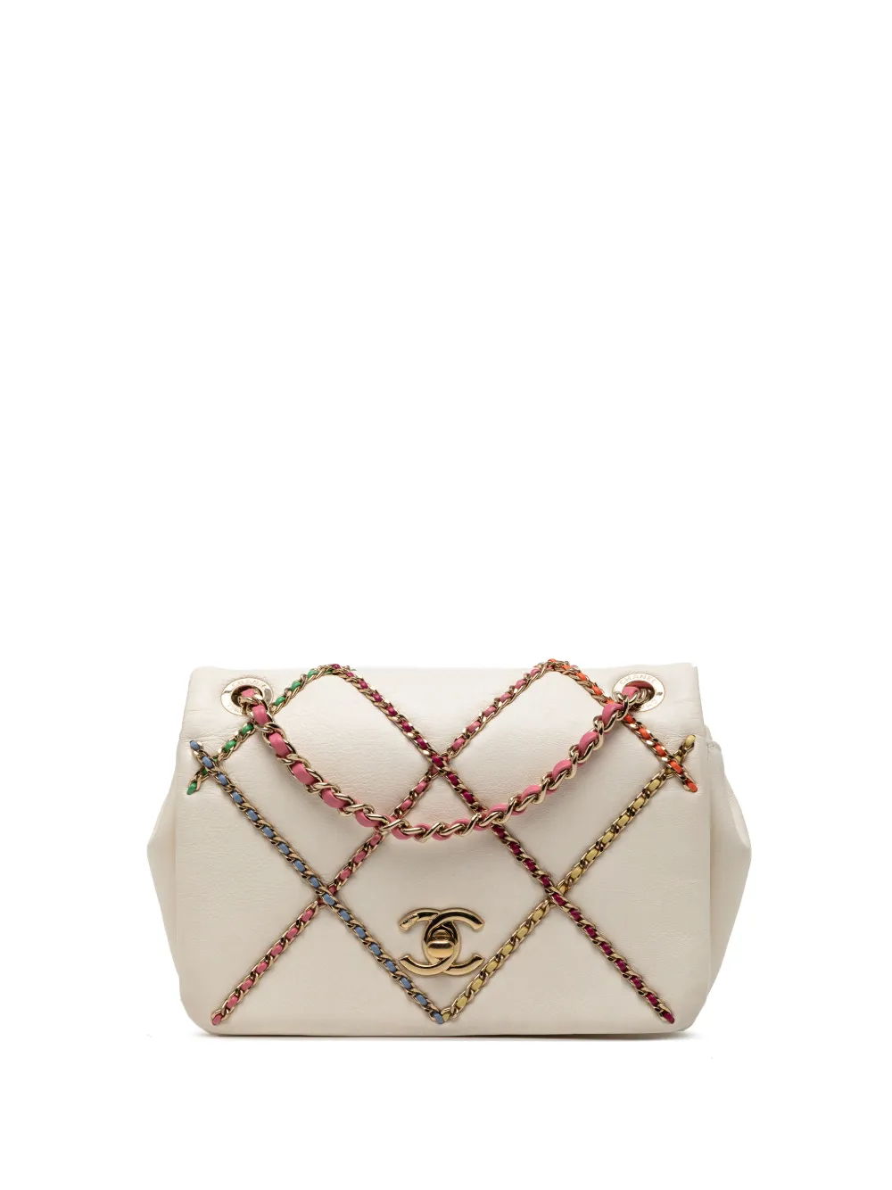 CHANEL Pre-Owned 2021 Small Lambskin Entwined Chain Flap crossbody bag - Bianco