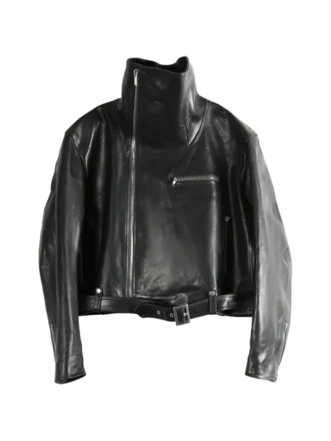 Rick Owens funnel-neck belted biker jacket