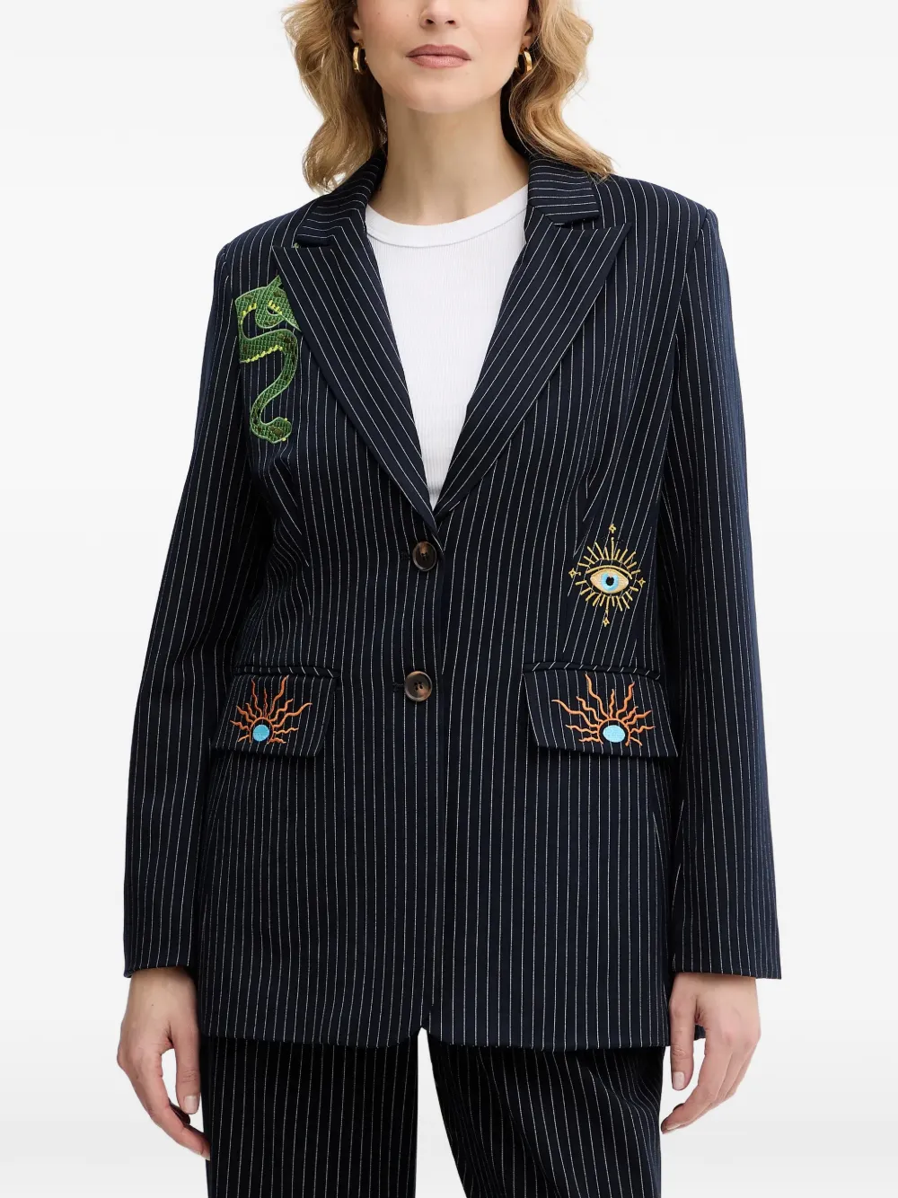 NEVER FULLY DRESSED Blazer Taylor a righe con ricamo - Blu