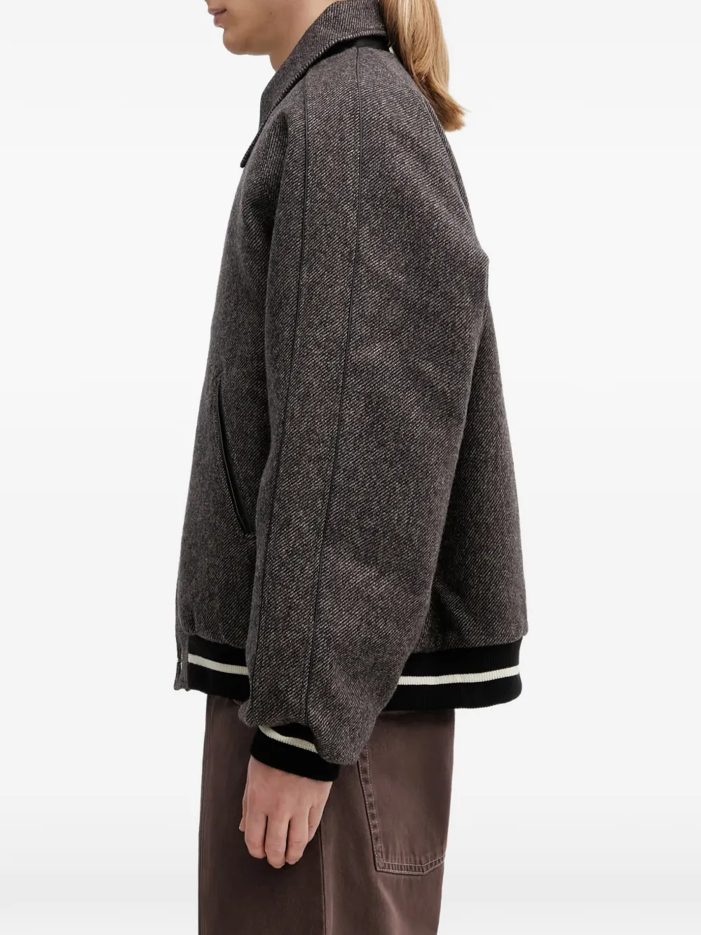  Wales Bonner Buttoned Herringbone-pattern Bomber Jacket - Grey 