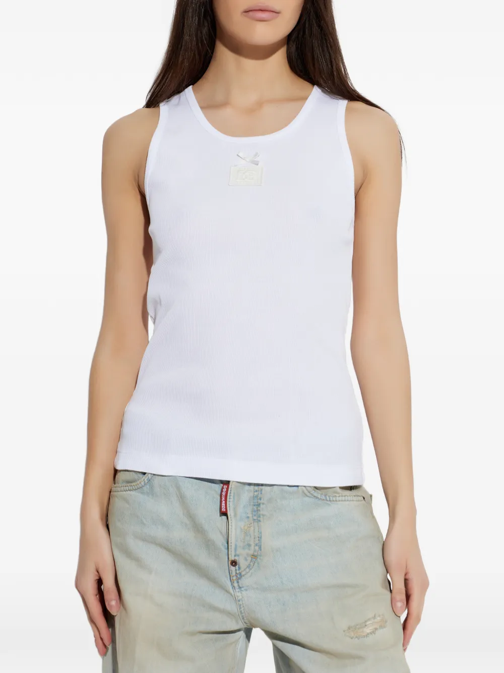 Dolce & Gabbana Tanktop met strikdetail en logopatch Wit