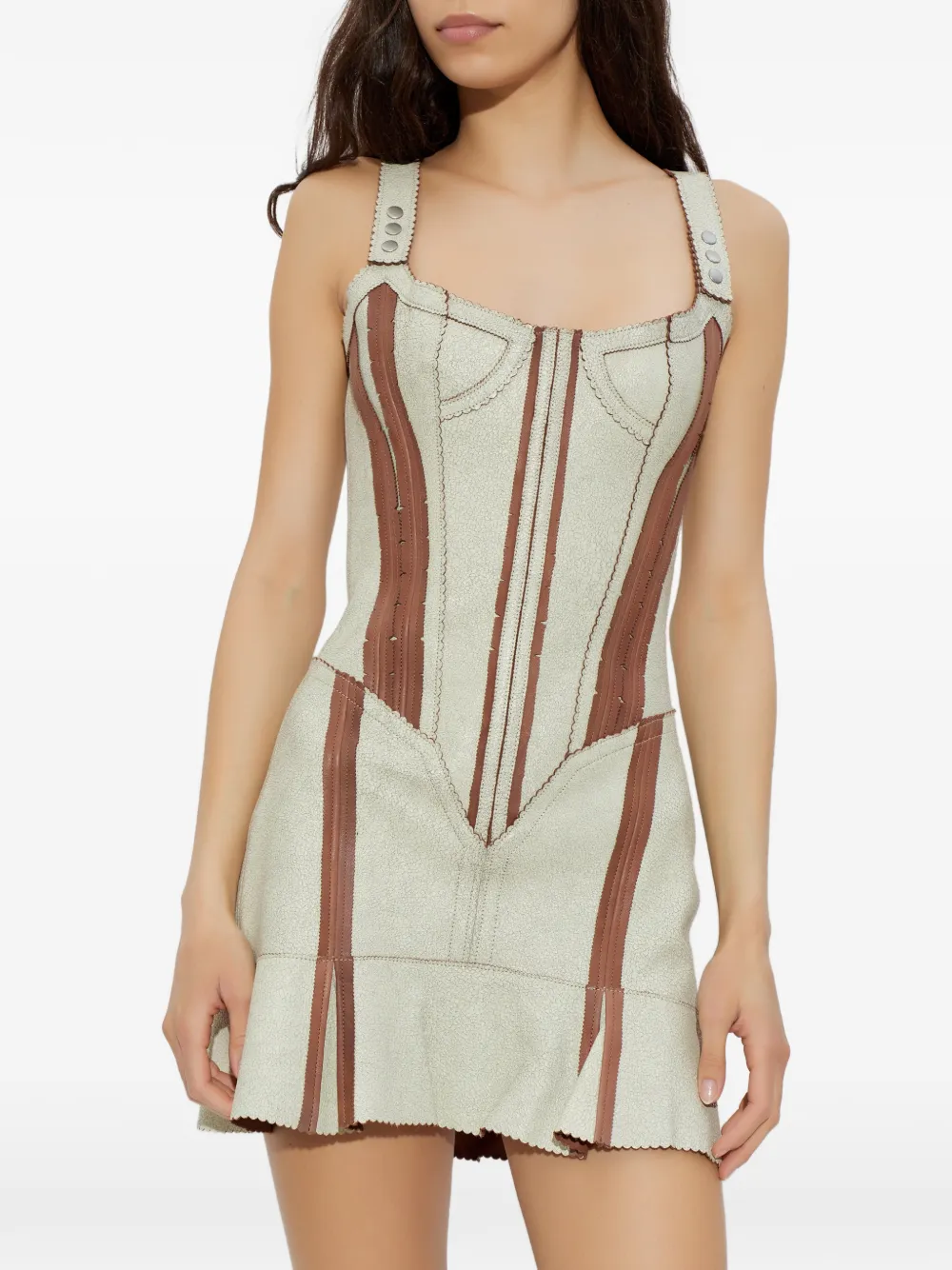  Knwls Scallop Striped Mini Dress - Neutrals 