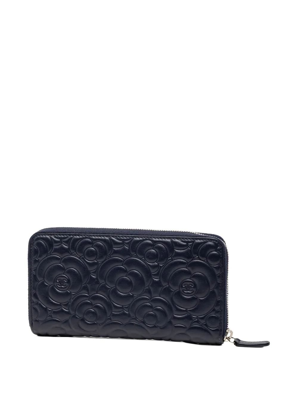  Chanel Pre-owned 2017-2018 Camellia Embossed Zip Around Wallet Long Wallets - Blue 