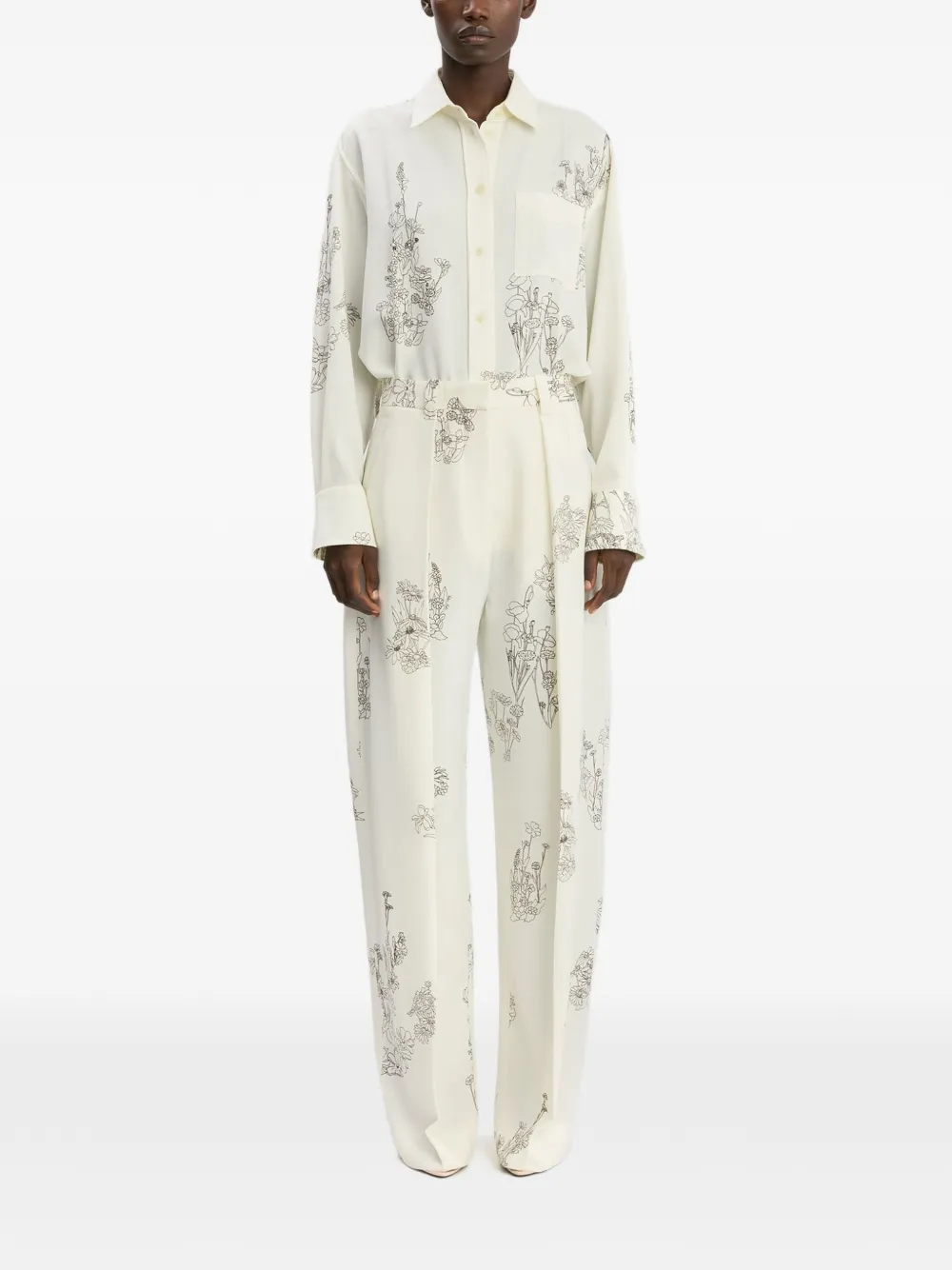 Victoria Beckham Broek met bloemenprint Beige