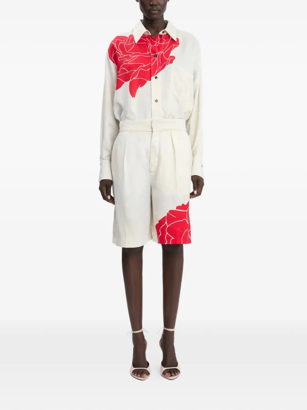  Victoria Beckham Floral-print Tailored Shorts - Neutrals 