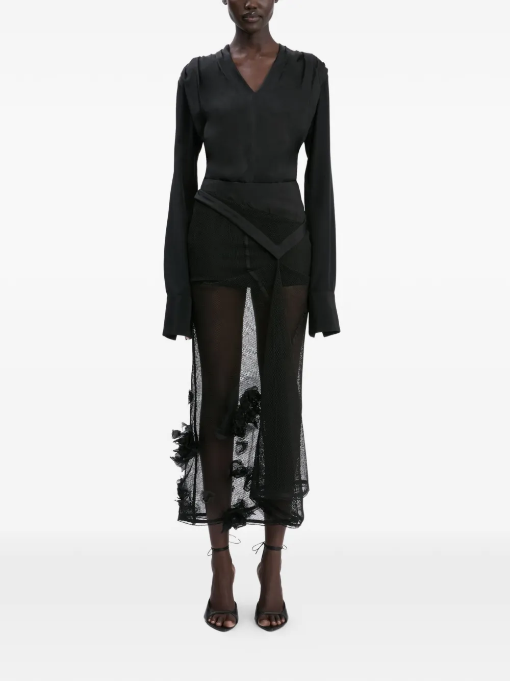  Victoria Beckham V-neck Long-sleeve Top - Black 
