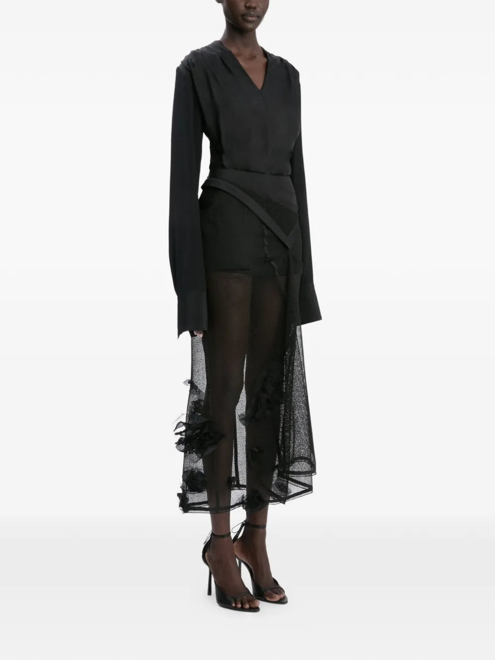  Victoria Beckham V-neck Long-sleeve Top - Black 