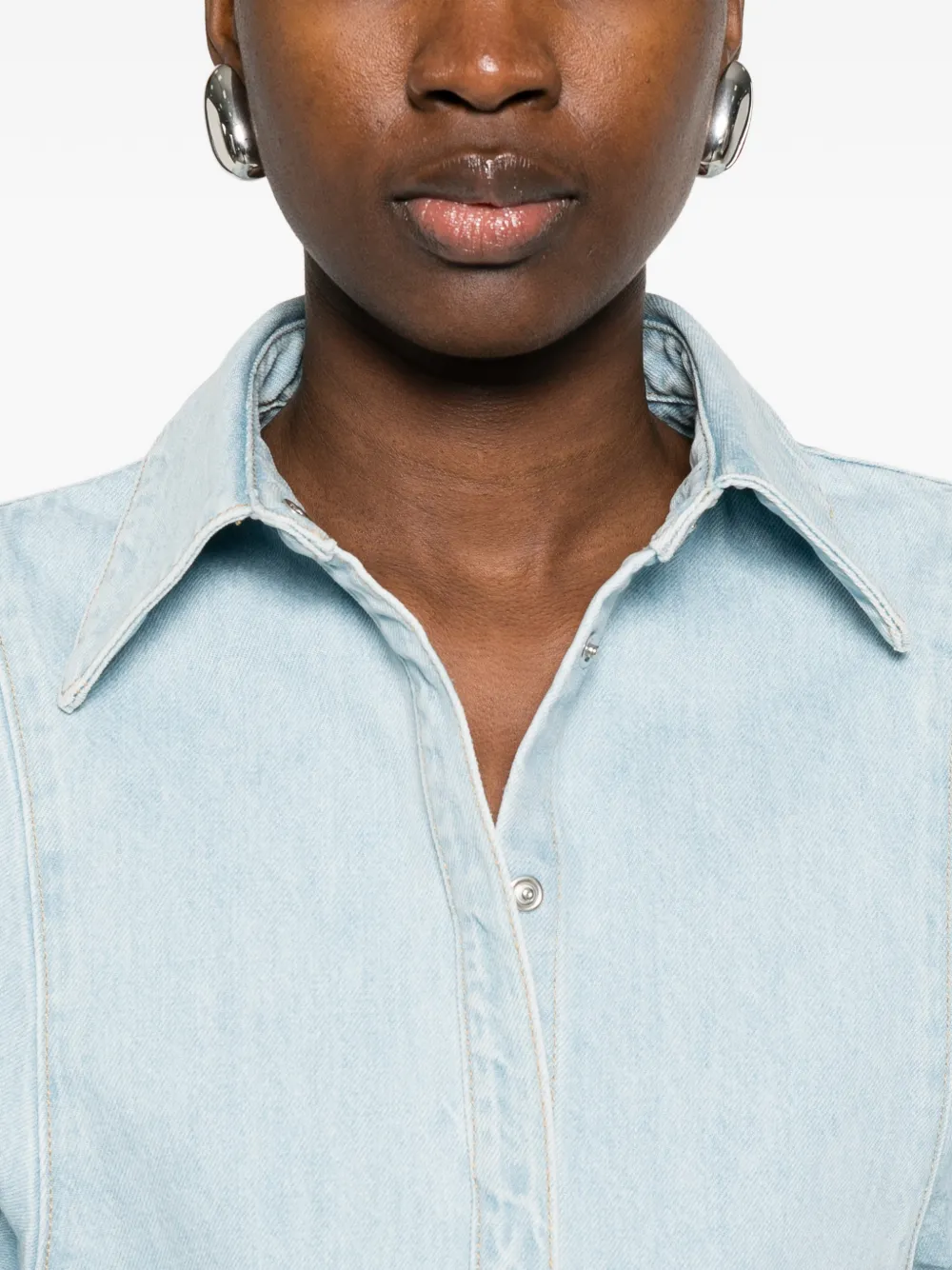 Bite Studios Puff-sleeve Denim Shirt In Multi