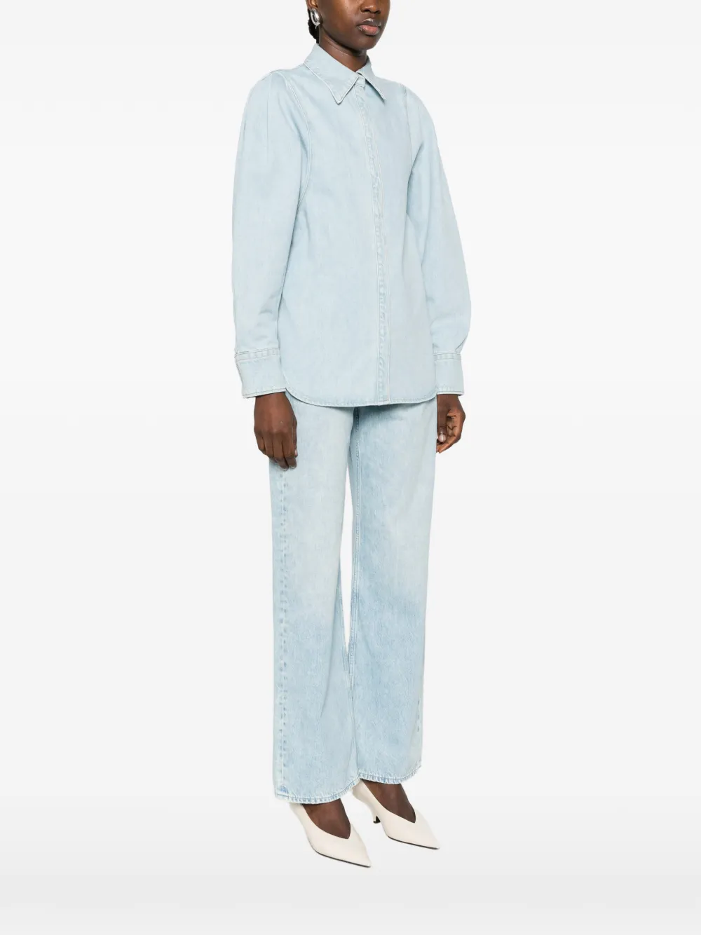 Bite Studios Puff-sleeve Denim Shirt In Multi