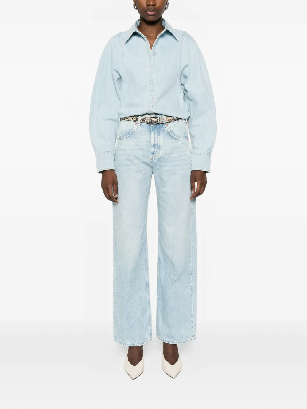 Bite Studios Puff-sleeve Denim Shirt In Multi