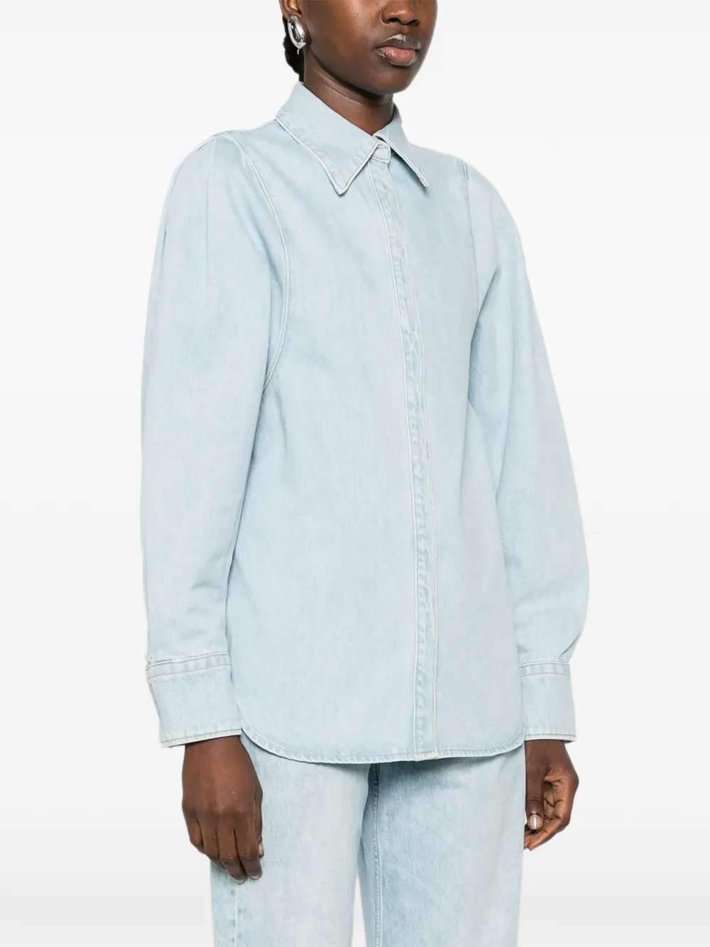 Puff-Sleeve Denim Shirt