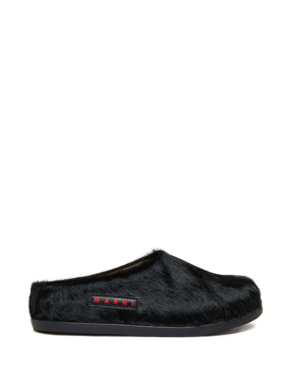 Marni Kids Leren slippers met patch Zwart