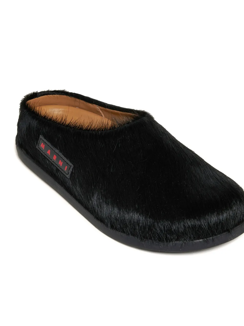 Marni Kids Leren slippers met patch Zwart