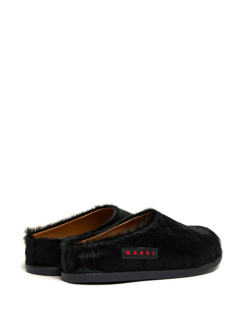 Marni Kids Leren slippers met patch Zwart