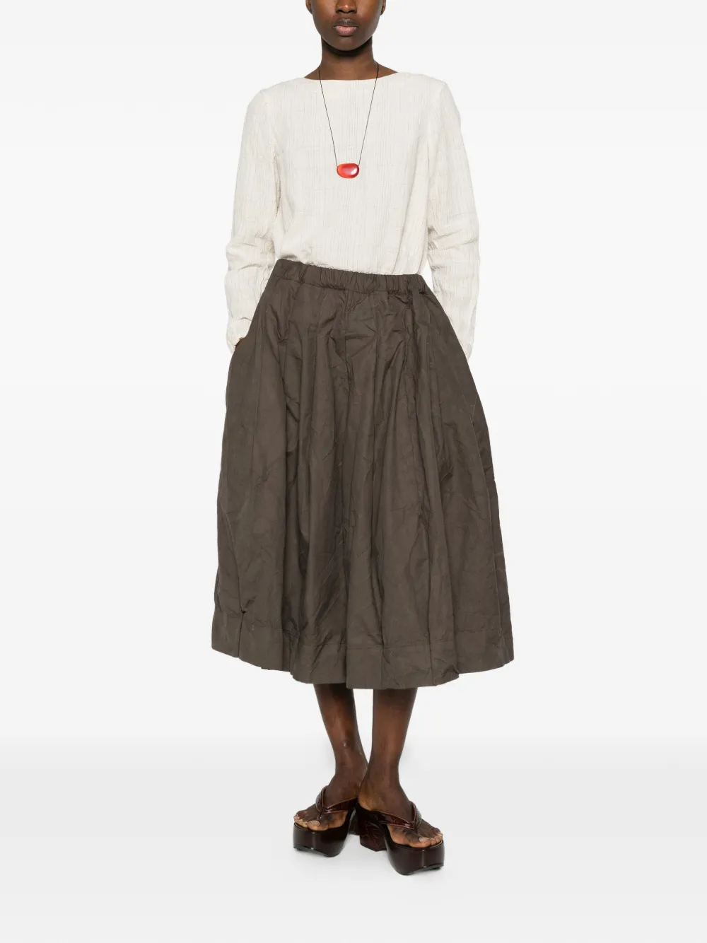 Elasticated-Waist Midi Skirt